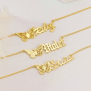 Collar con nombre de mariposa, collar con nombre personalizado con mariposa, collar con mariposa de nacimiento, regalo para mejor amiga, regalo de dama de honor, regalo de cumpleaños