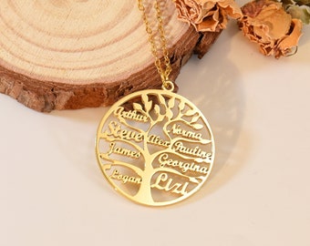 Tree of Life Necklace, Engraved Family Name Necklace, Family Tree Necklace, Tree of Life Pendant, Multiple Names Necklace, Gift for Family