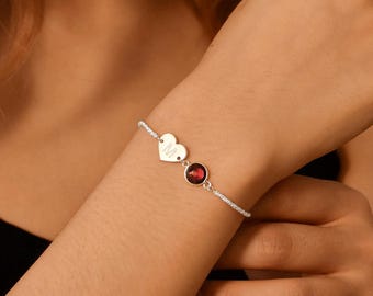 Sterling Silver Birthstone Initial Bracelet: Personalized Charm Bracelet