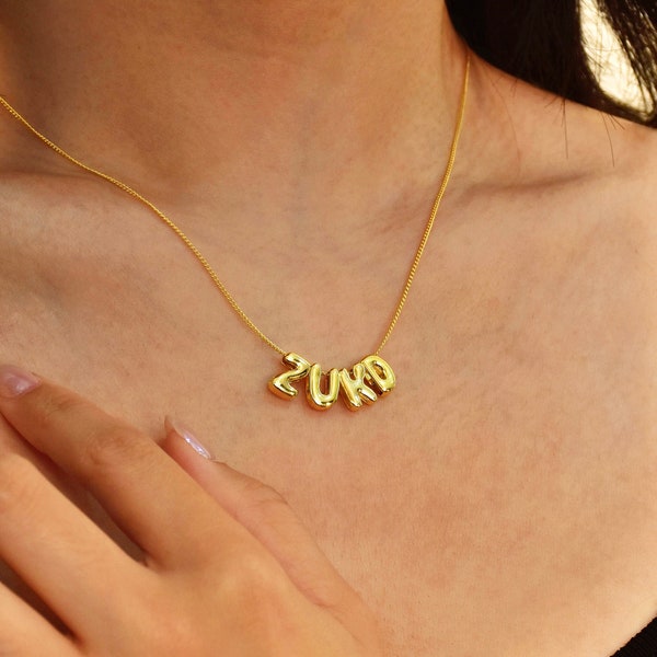 Collier lettre 3D personnalisé, collier prénom bulle, collier en argent sterling, bijoux prénom, collier initiale, cadeau de Noël, pendentif prénom