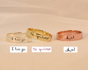 Custom Handwriting Ring, Memorial Handwriting Ring, Actual Handwriting Ring, Engraved Thick Band, Gift for Mom, Wedding Band, Unisex Ring