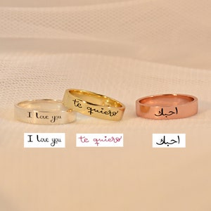 Custom Handwriting Ring, Memorial Handwriting Ring, Actual Handwriting Ring, Engraved Thick Band, Gift for Mom, Wedding Band, Unisex Ring