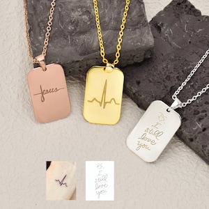 Halskette mit Gravur, echte Unterschrift, Erinnerungsschmuck, Erinnerungsschmuck, Geschenk für Sie, Geburtstagsgeschenk