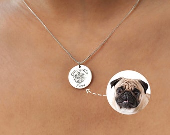 Custom Pet Portrait Name Necklace, Custom Dog Portrait Necklace, Engraved Portrait from Photo, Pet Memorial Jewelry, Memorial Gift for Her