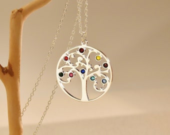 Personalized Birthstone Tree Pendant, Birthstone Family Tree Necklace, Grandmother Jewelry, Mother's Necklace, Christmas Gift, Tree of Life