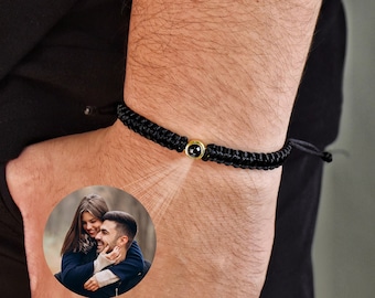 Customized Photo Projection Bracelet, Men's Bracelet, Braided Rope Bracelet, Picture Inside Jewelry, Father's Day Gift, Gift for Him