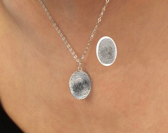 Oval Custom Fingerprint Necklace, Personalized Fingerprint Pendant, Thumbprint Necklace, Sterling Silver Necklace,Gift For Her,Sympathy Gift