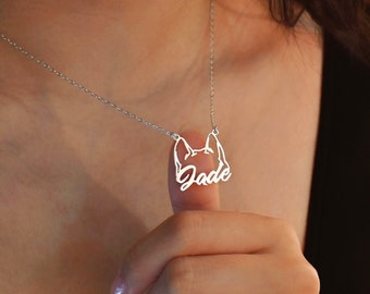 Personalized Cat Ear Necklace, Pet Ear with Name Necklace, Pet Name Gift, Dog Mom Necklace, Pet Loss Gift, Pet Lover Gift, Gift for Her