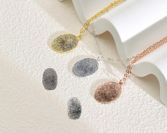 Oval Custom Fingerprint Necklace, Personalized Fingerprint Pendant, Thumbprint Necklace, Sterling Silver Necklace,Gift For Her,Sympathy Gift