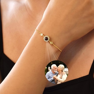 Custom Photo Projection Bracelet with Birthstone, Photo Memorial Bracelet, Memorial Picture Inside Bracelet, Best Friend Gift, Gift for Her