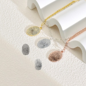 Oval Custom Fingerprint Necklace, Personalized Fingerprint Pendant, Thumbprint Necklace, Sterling Silver Necklace,Gift For Her,Sympathy Gift