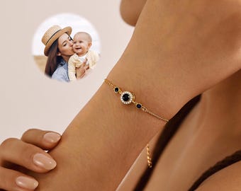 Braccialetto personalizzato con catena a cuore e due pietre portafortuna, gioielli personalizzati - Italia