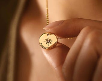 Custom Hammered Graduation Pendant Jewelry, Class of 2026, Compass Necklace, Coordinates & Inspirational Charm Keepsake, Graduation Gift