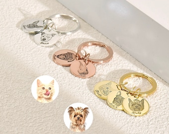 Custom Pet Keychain, Dog Keychain for Mom, Engraved Pet Portrait Keychain, Personalized Dog Memorial Gift, Fathers Day Gift, Gift for Him