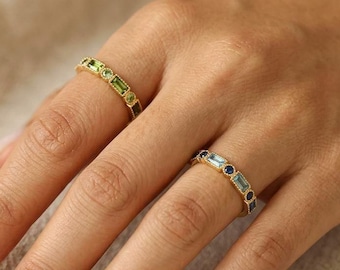 Round Baguette Birthstone Ring, Baguette Ring, His and Hers Rings, Birthstone Jewelry, Art Deco Jewelry, Bridesmaid Gift, Back to School