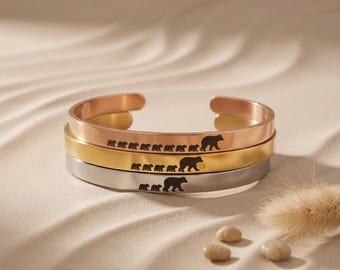 Mama Bear Bracelet, Bracelet with Bear Cubs, Personalized Cuff Bracelet, Baby Bear, Mama Bear Jewelry, Gift for Mom, Christmas Gift for Wife