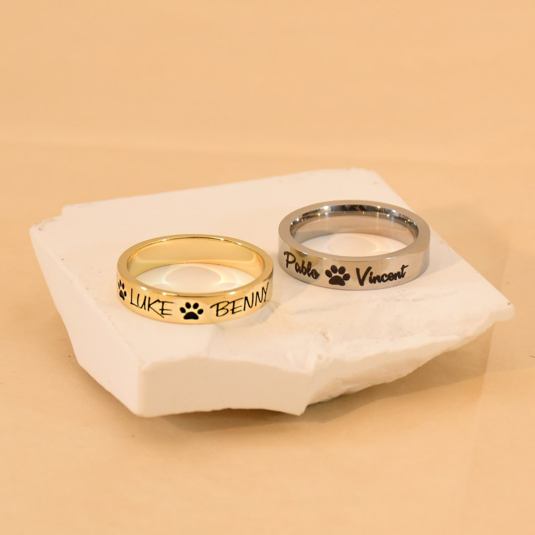 Paw Print Ring, Pet Name Ring, Custom Delicate Stacking Ring, Dog Ring