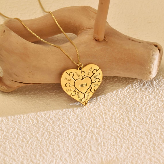 Personalized Heart Puzzle Necklace, Name Puzzle Necklace, Engraved