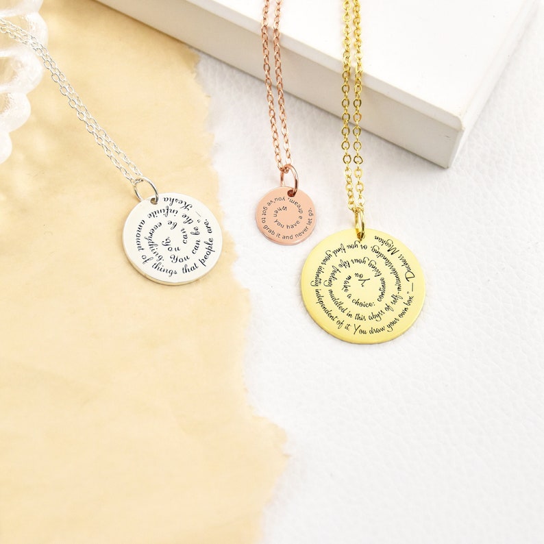 Custom Quote Necklace,Spiral Quote Necklace,Message Necklace,Personalized PhraseJewelry Book Quote Song Lyric Scripture Verse,Gift for Her image 7