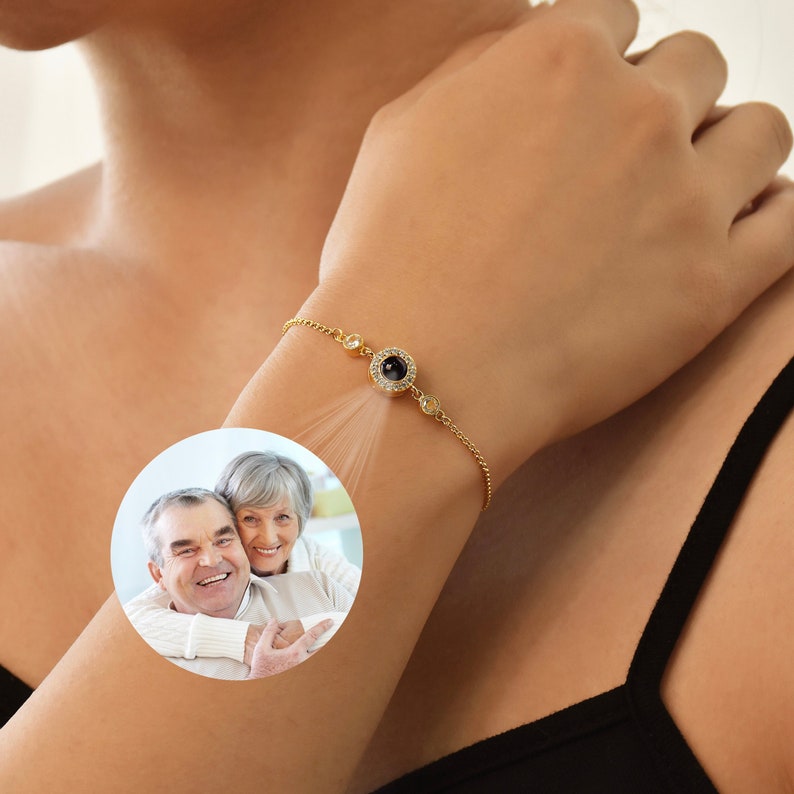 Custom Photo Projection Bracelet with Birthstone, Photo Memorial Bracelet, Memorial Picture Inside Bracelet, Best Friend Gift, Gift for Her image 1