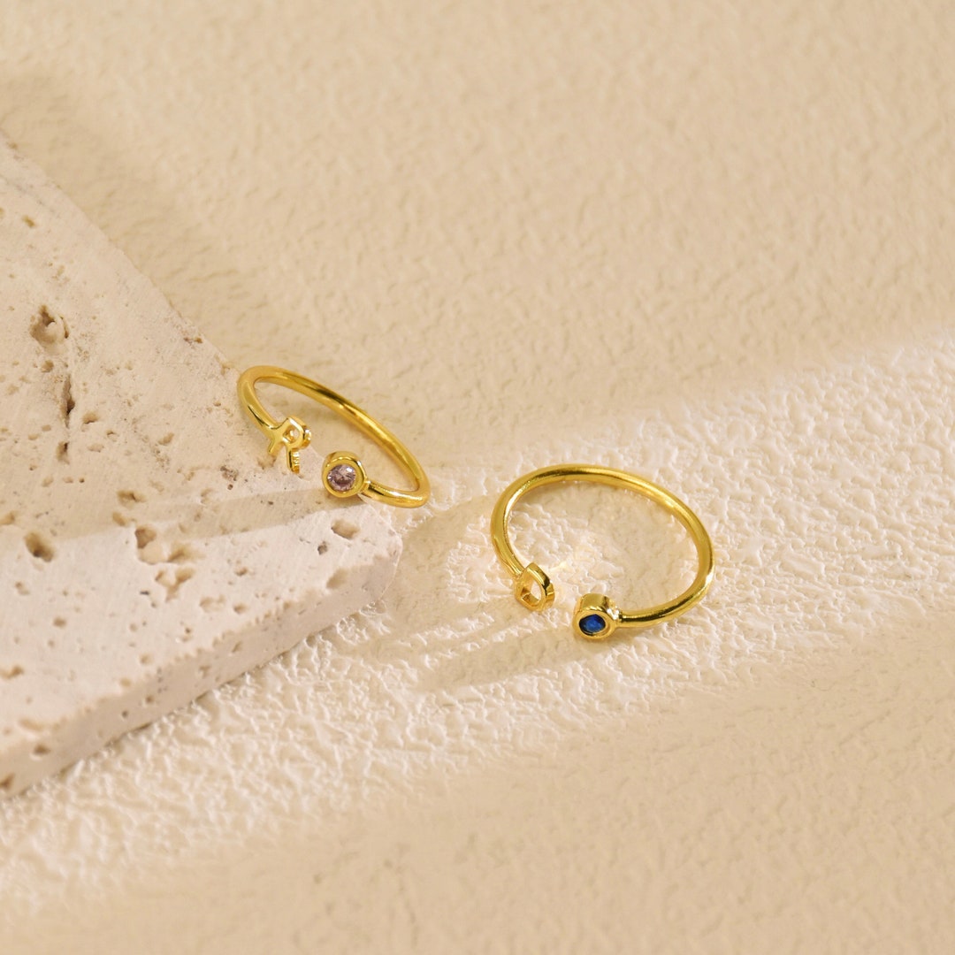 Tiny Letter Rings, Alphabet Initial Rings, Personalized Birthstone Ring ...