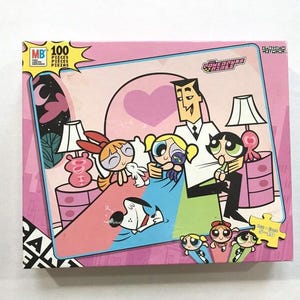 Power Puff Girls Jigsaw Puzzle Cartoon Network 2000 PPG Milton Bradley Collectible Kids Character Toy Game Night