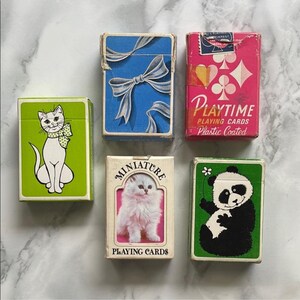 Lotto di mini CARTE DA GIOCO vintage retrò di metà secolo - gatti, fiocchi, panda
