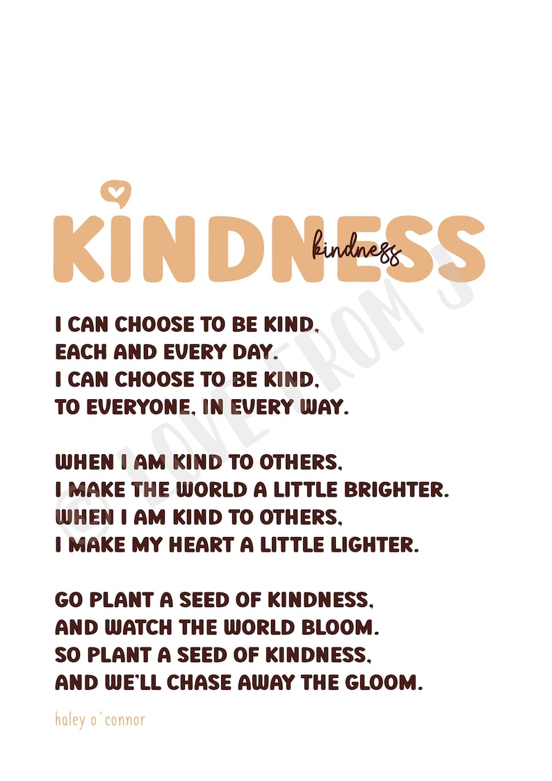 Kindness Poem Printable, DIGITAL DOWNLOAD, Quote Print, Wall Decor