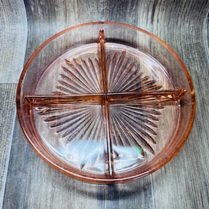 Vintage Pink Depression Glass Divided 4 Part Relish Dish