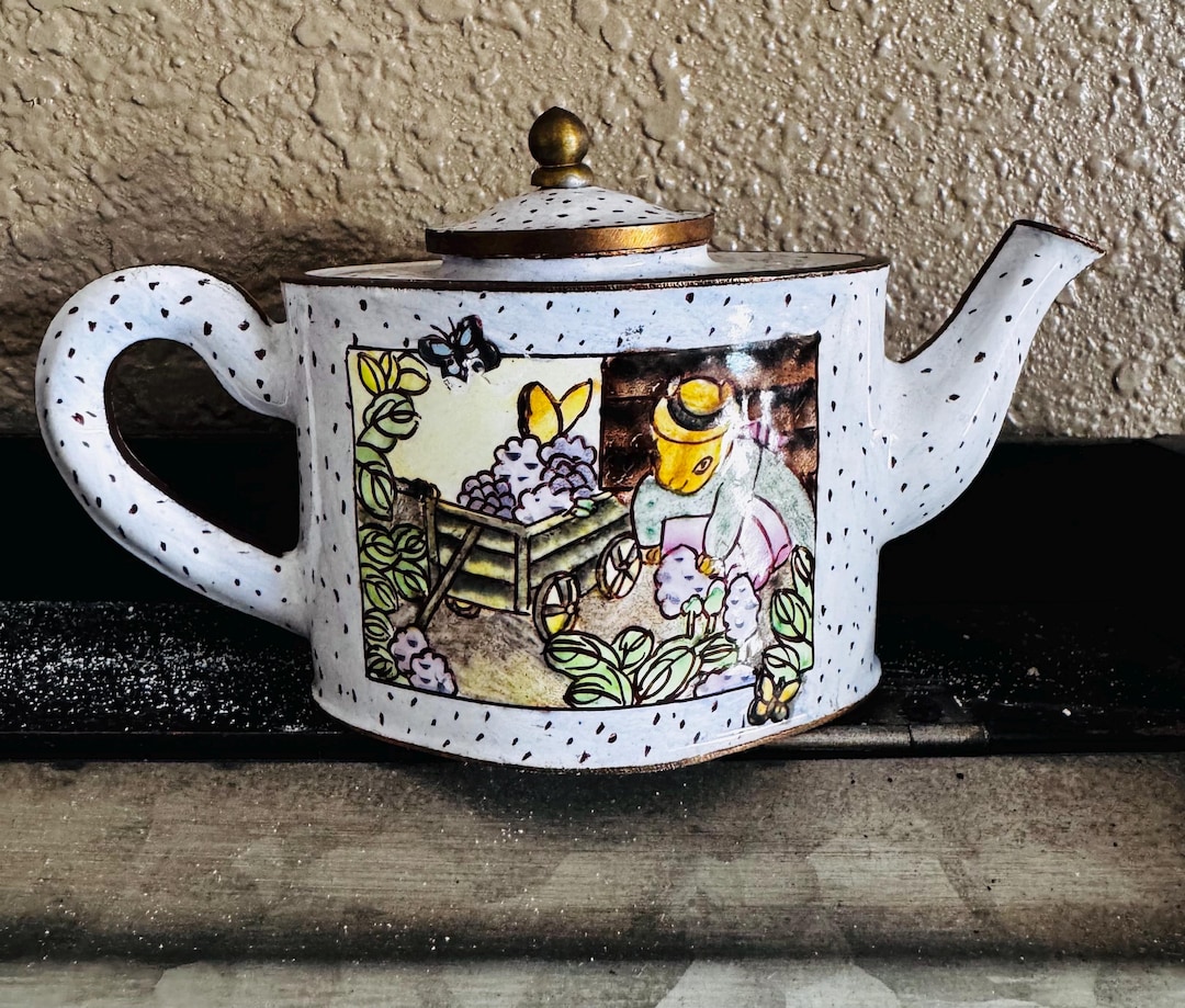Golden Rabbit Kitchen Tea Pot Vintage Trinket Teapot Box Rabbits With Gift Enamel Mini Decor - Etsy