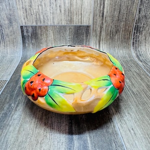 Vintage Hand Painted Japan Lusterware Bowl Persimmons Candy Dish Irridescent