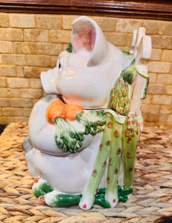 VINTAGE FITZ and FLOYD Percy the Pig Cookie Jar, Hand Painted