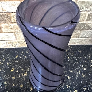 MMCI Handmade Art Glass Vase  Purple & Black Swirl 6” Vintage