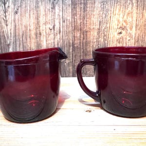 Anchor Hocking Royal Ruby Red Creamer And Sugar 2.5” Tall By 3” Dia. Red Glass