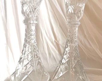 Vintage Lead Crystal Crystal Candlestick H-8 inch, Made in the USA set of two