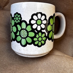 Vintage Retro Green Flower Ceramic Coffee Cup Mug