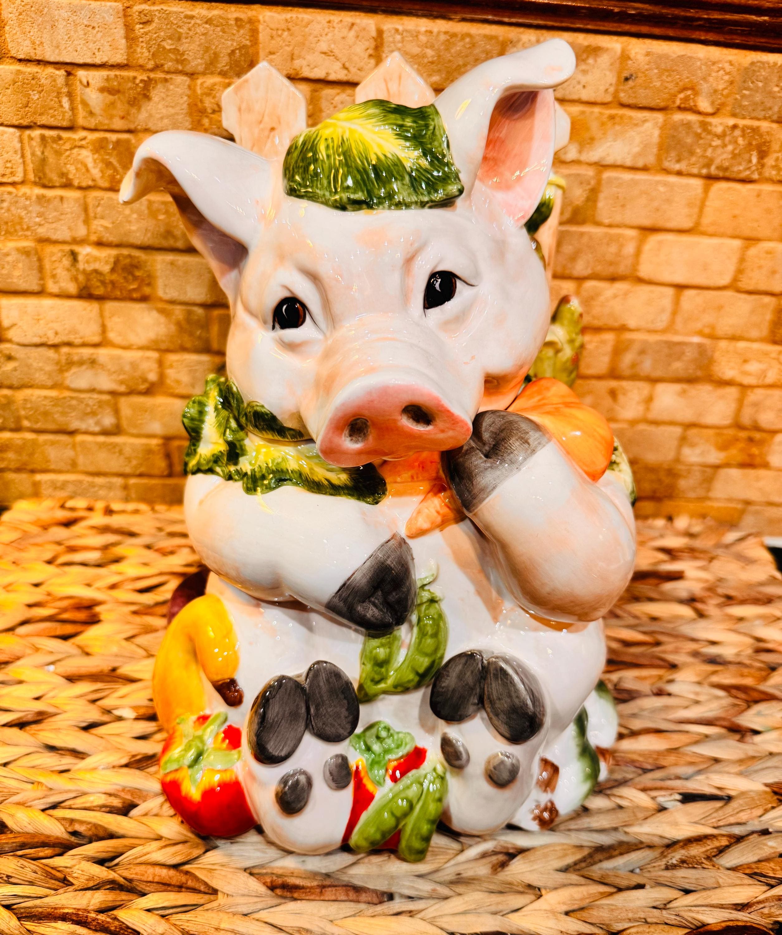 VINTAGE FITZ and FLOYD Percy the Pig Cookie Jar, Hand Painted