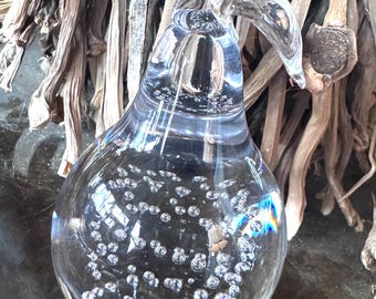 Vintage Clear Glass Crystal Bubbles Pear  Paperweight Figures