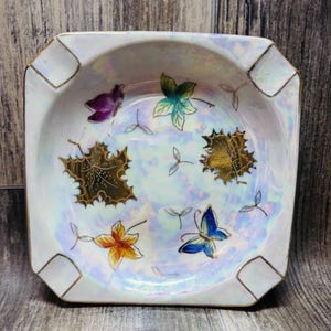 Vintage Porcelain Ashtray / Trinket Dish with Butterflies and Flowers