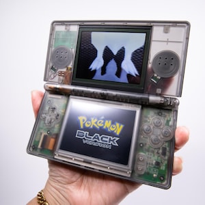Refurbished Nintendo DS Lite – Clear Black Shell – New Screens + Tactile Bumpers – Free USB-C Charging Option – Modified NDSL Handheld
