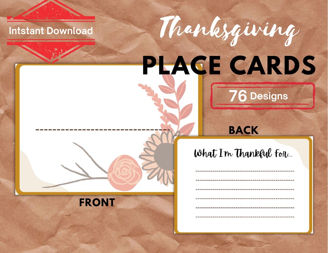 I Am Thankful for Template Printable PDF Cards for Etsy