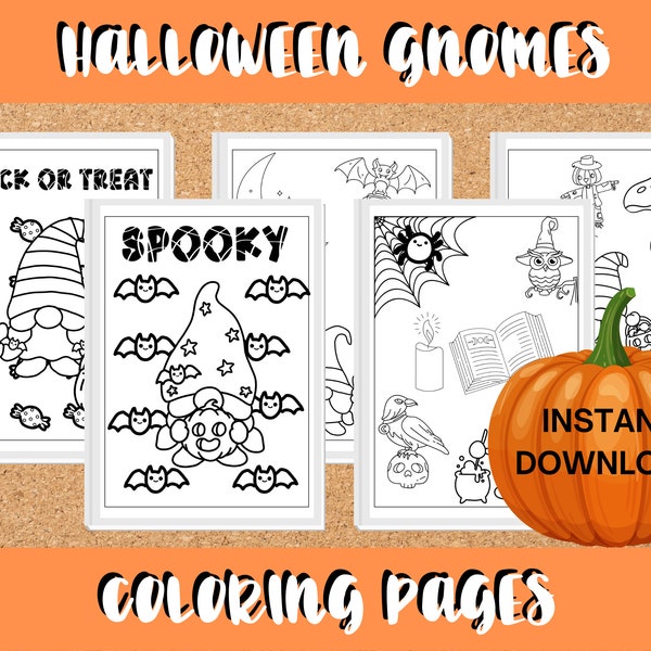 Printable Halloween Gnome Coloring Bundle, Coloring Pages For Kids and Adults, Printable Halloween Gnomes, Coloring Sheets, Digital Download