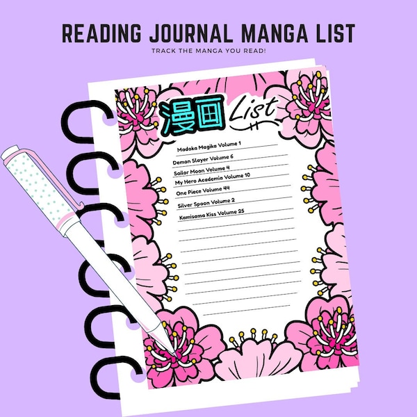 Reading Journal Manga List | Letter Size | A4 | A5 | Reading Tracker | Reading Journal | Bullet Journal | Library | Book | Reading