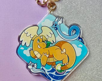 Llavero de resina epoxi con purpurina Mega Dragonite de 10 cm