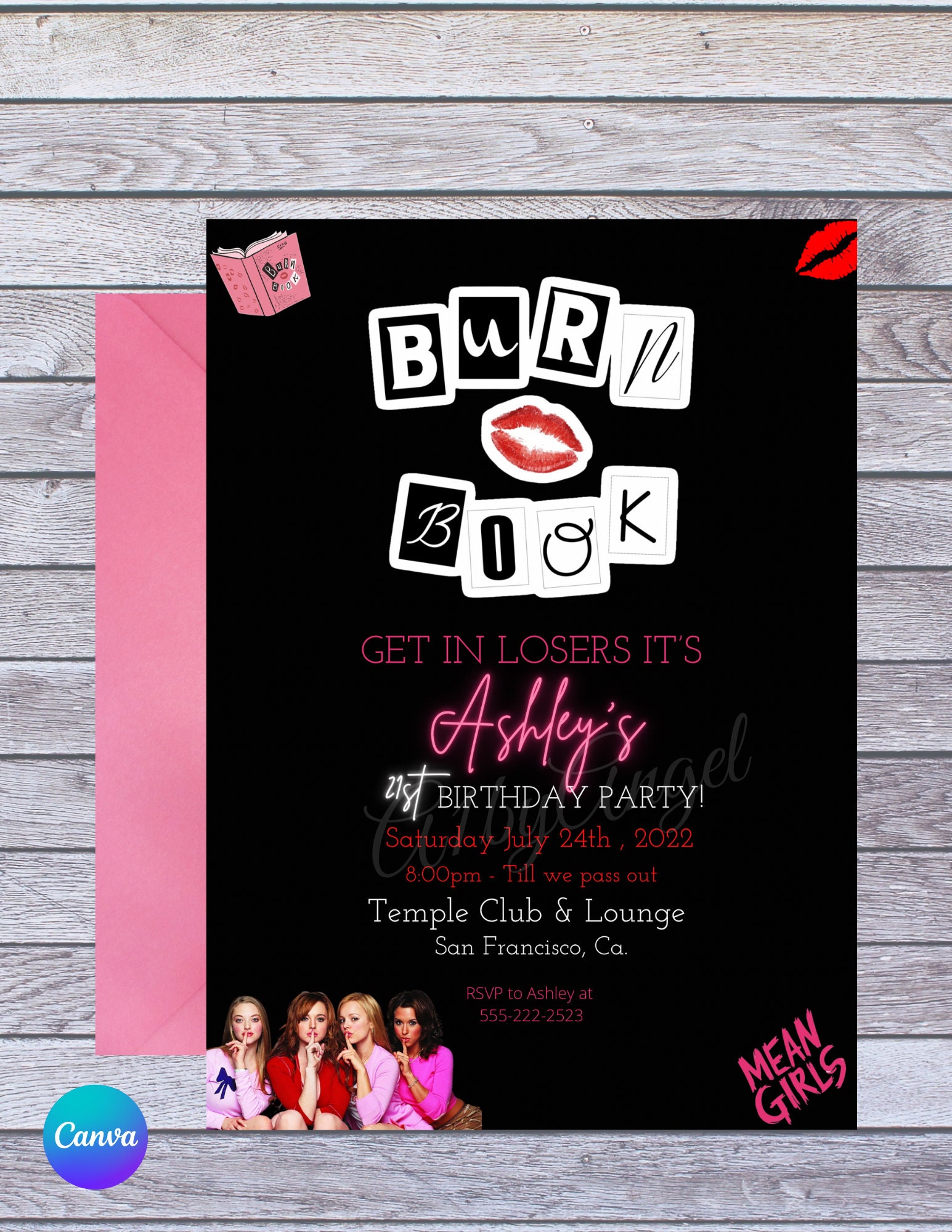 Editable Burn Book Birthday Invitation, Burn Book Birthday, Burn Book Editable Burn Book Birthday Invitation, Burn Book Birthday, Burn Book