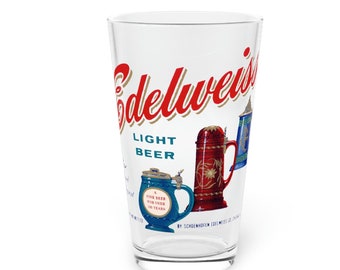 1940's era Chicago EDELWEISS PINT GLASS ~ Schoenhofen-Edelweiss Co Light Beer, Chicago Il ~ Retro Beer Glass Art