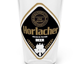 Horlacher Beer Pint Glass, Historic Horlacher Brewery, Allentown PA, 1892-1978, closed. Double Sided Printed Glass.