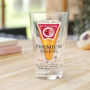 GRAND UNION Premium BEER Pint Glass, Eastern Brewing Co. ~ East Paterson, Hammonton, Atlantic City New Jersey (nj) ~ Retro 1960&#39;s Beer Label