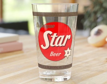 DUBUQUE STAR BEER Pint Glass, Famous Dubuque Iowa Defunct Brewery, Retro Barware
