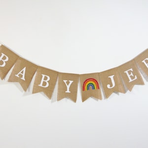 Custom Rainbow Banner, IVF Baby Shower Decorations, Rainbow Party Banner, Baby Shower Burlap Banner, Personalized Name Banner
